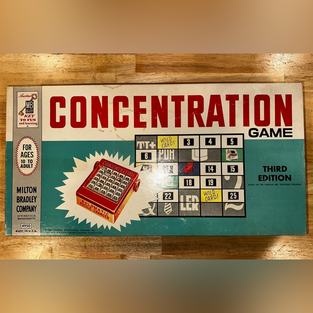 Vtg 1960 Concentration Board Game 4950 Third Edition by Milton Bradley Complete